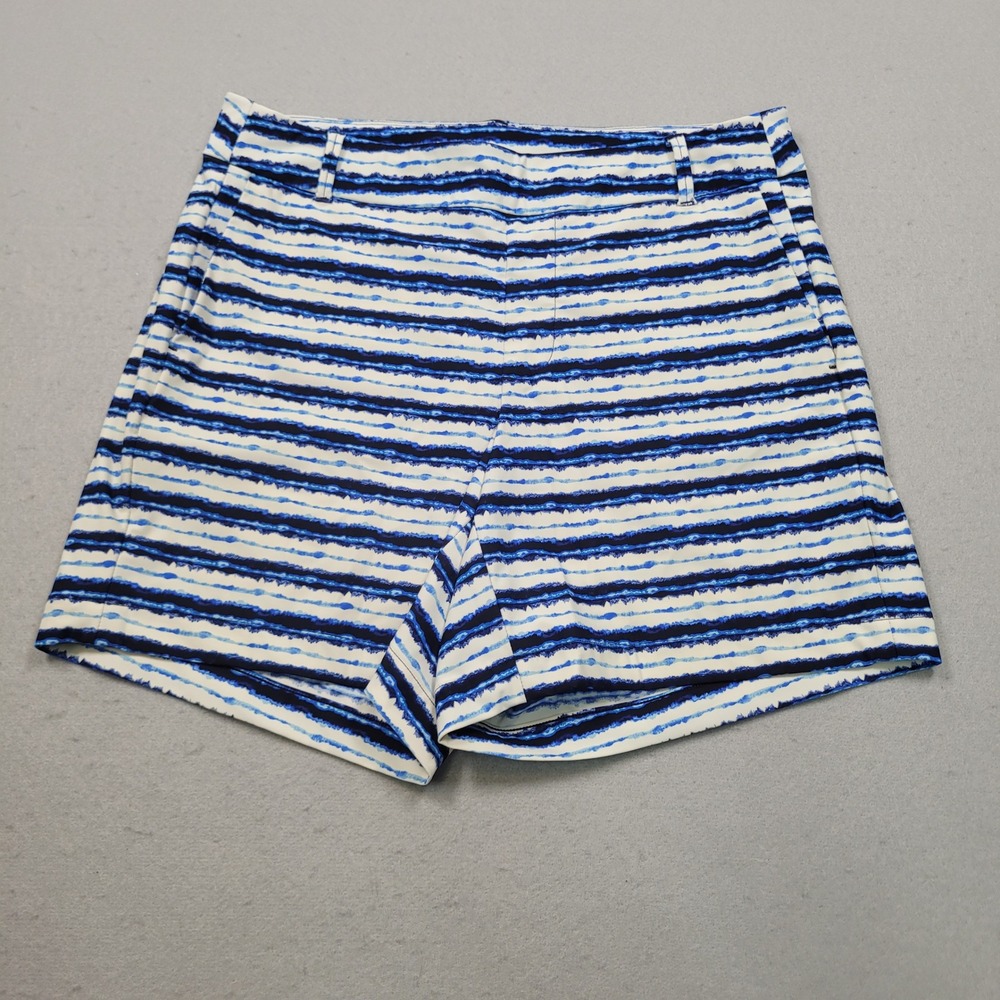 Spanx Women Blue White Striped Stretch Pull On Shorts Size Medium 50213R